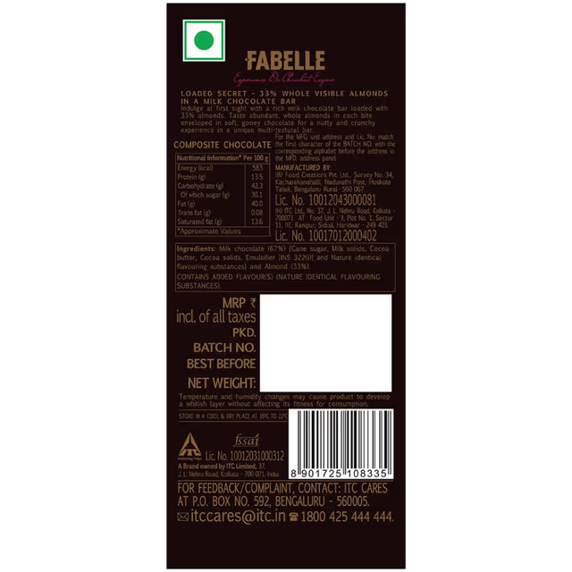 Loaded Secret - Milk Chocolate Bar with visible Almonds